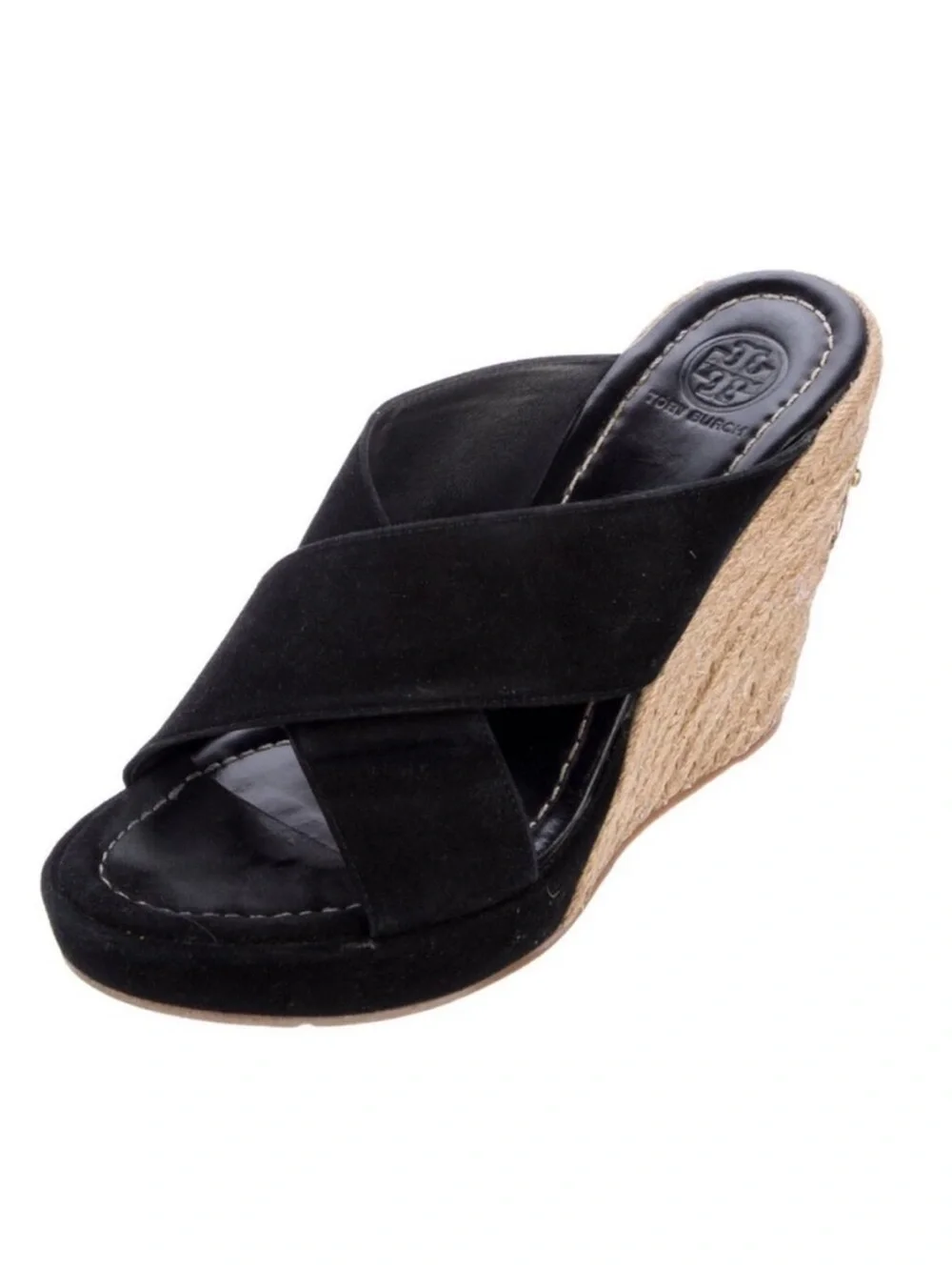 Tory Burch Bailey Black Suede Espadrille Wedge Sandal